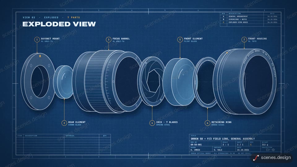 Blueprint exploded view: explainers motion scene