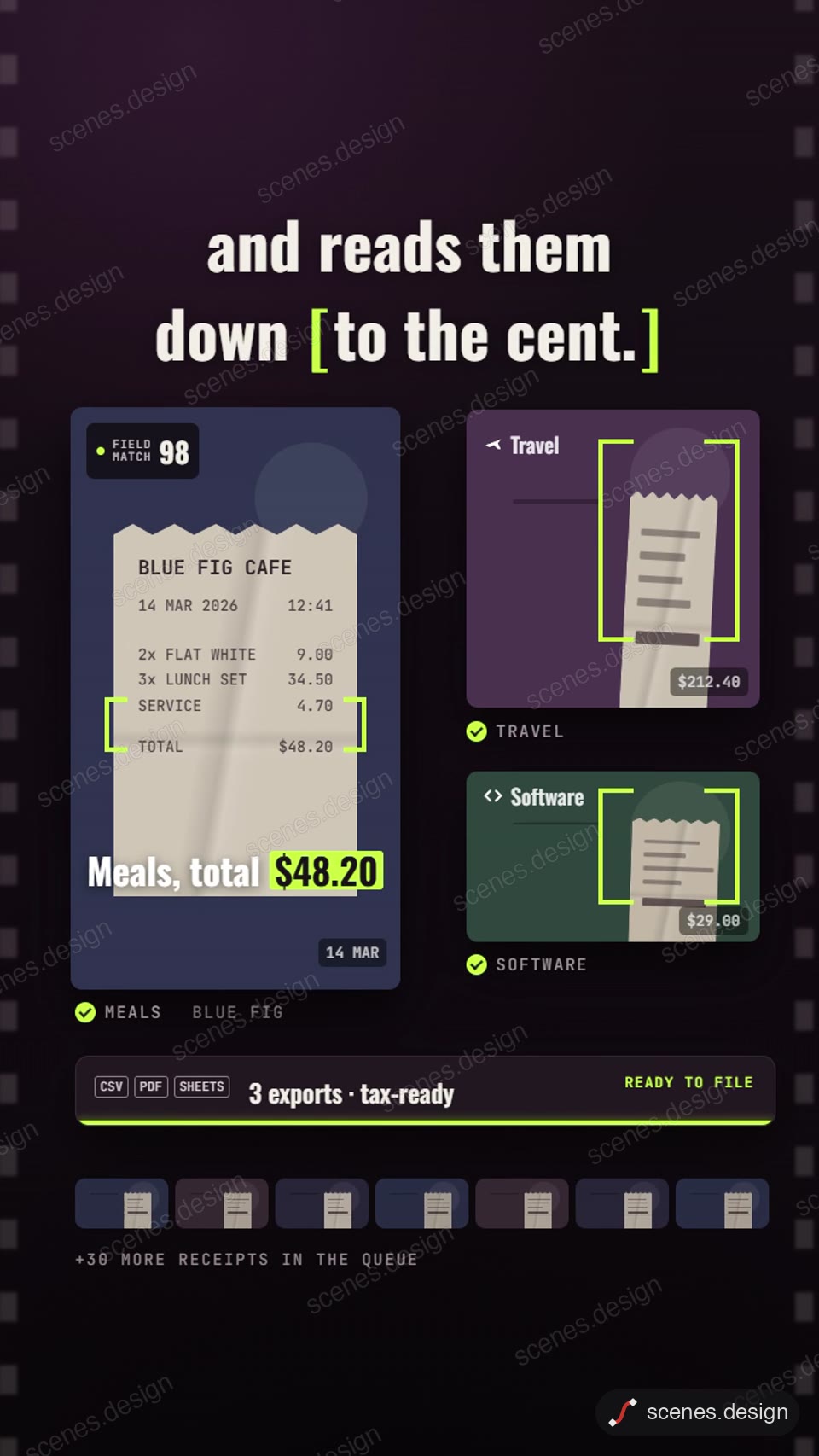 Receipts sorted in seconds: receipt scanning animation