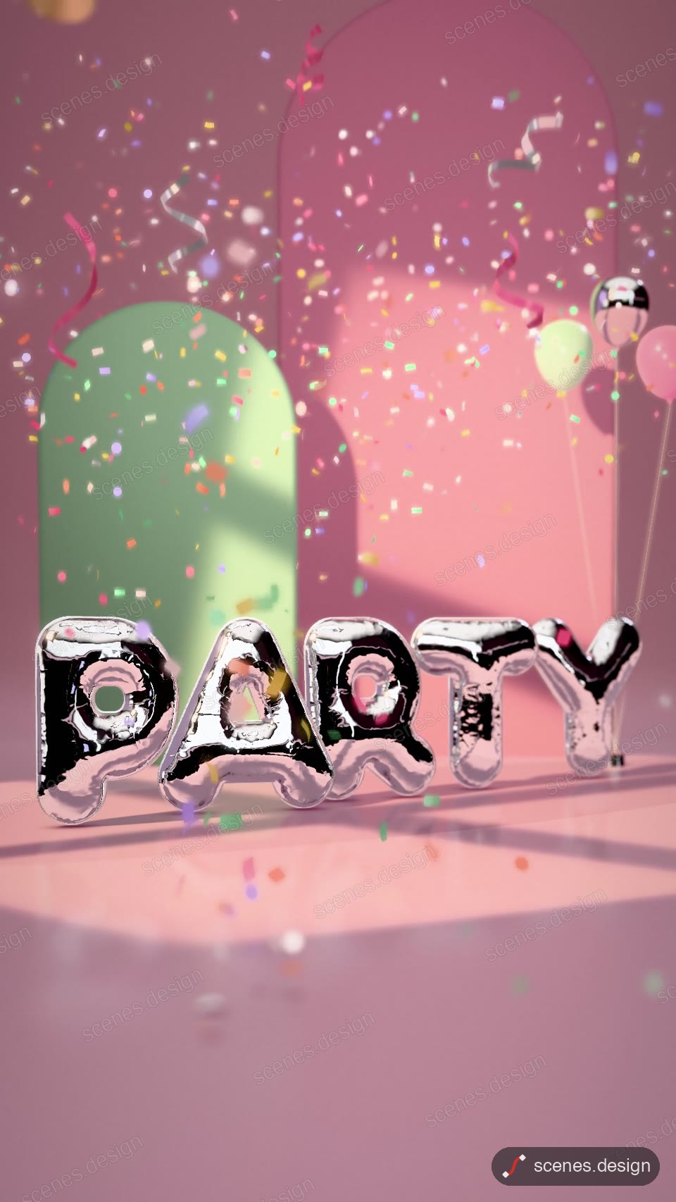 Chrome foil balloon letters: 3d motion scene