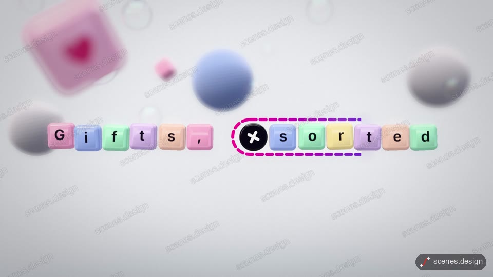 Typed words burst into 3D keycaps: free 3d animation